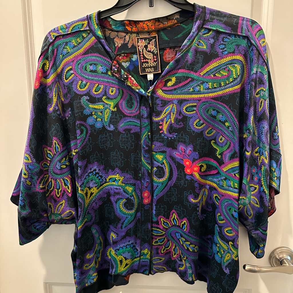 Johnny Was Vibrant Paisley Blouse In Black And Purple